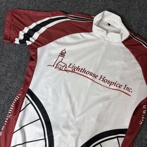 Lighthouse Hospice Jersey Adult L White Red‎ Half Zip Polyester Back Pockets